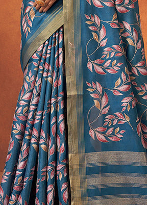 Blue Georgette Saree With Blouse Piece