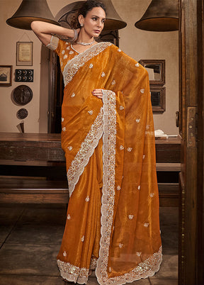 Mustard Chiffon Silk Saree With Blouse Piece