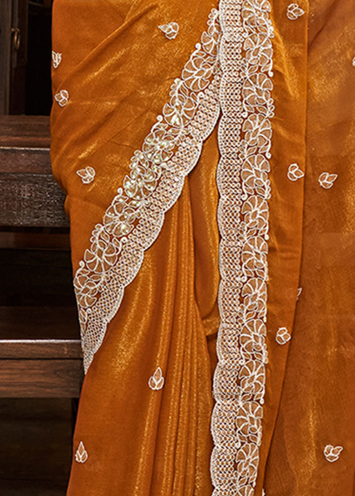 Mustard Chiffon Silk Saree With Blouse Piece