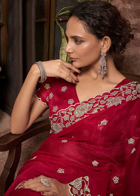 Maroon Chiffon Silk Saree With Blouse Piece