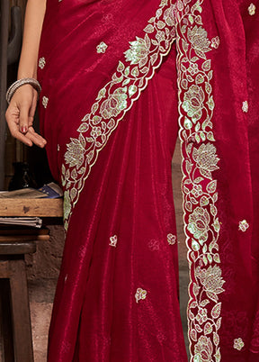 Maroon Chiffon Silk Saree With Blouse Piece