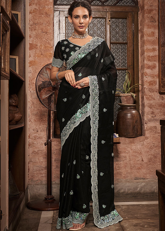 Black Chiffon Silk Saree With Blouse Piece