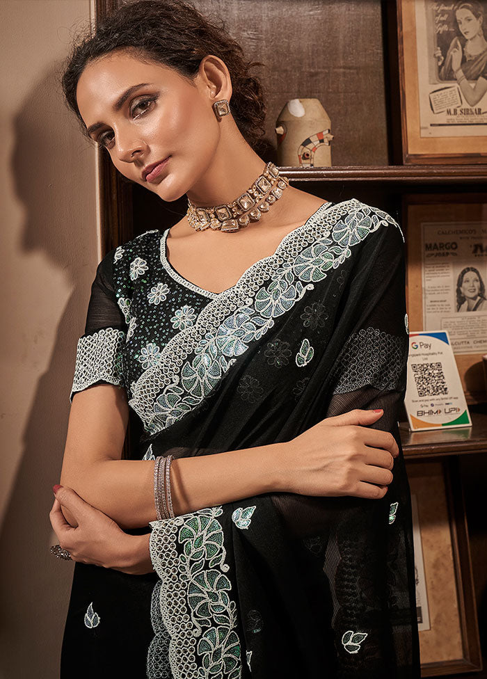 Black Chiffon Silk Saree With Blouse Piece