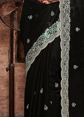 Black Chiffon Silk Saree With Blouse Piece