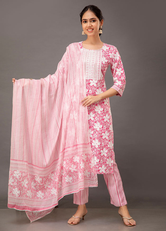 3 Pc Pink Readymade Cotton Suit Set