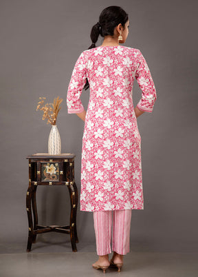3 Pc Pink Readymade Cotton Suit Set