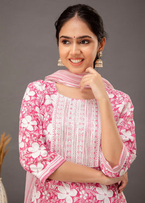 3 Pc Pink Readymade Cotton Suit Set