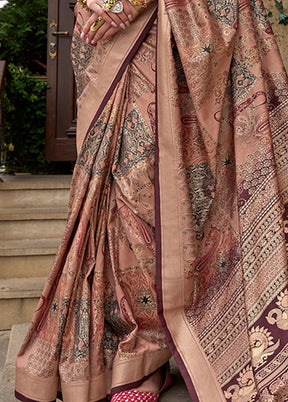 Maroon Spun Silk Saree With Blouse Piece