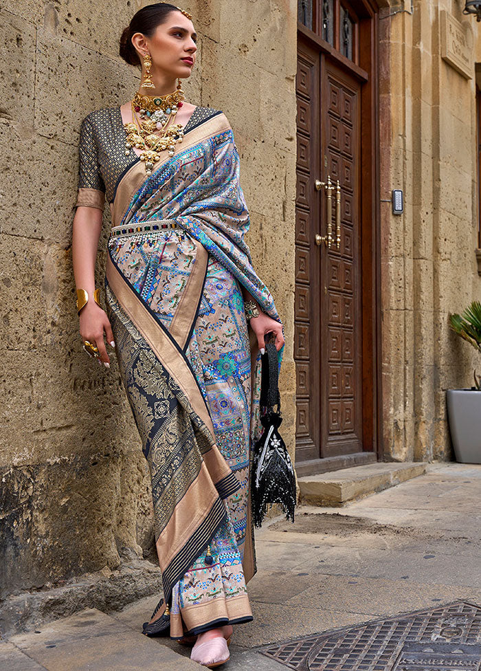 Sky Blue Spun Silk Saree With Blouse Piece