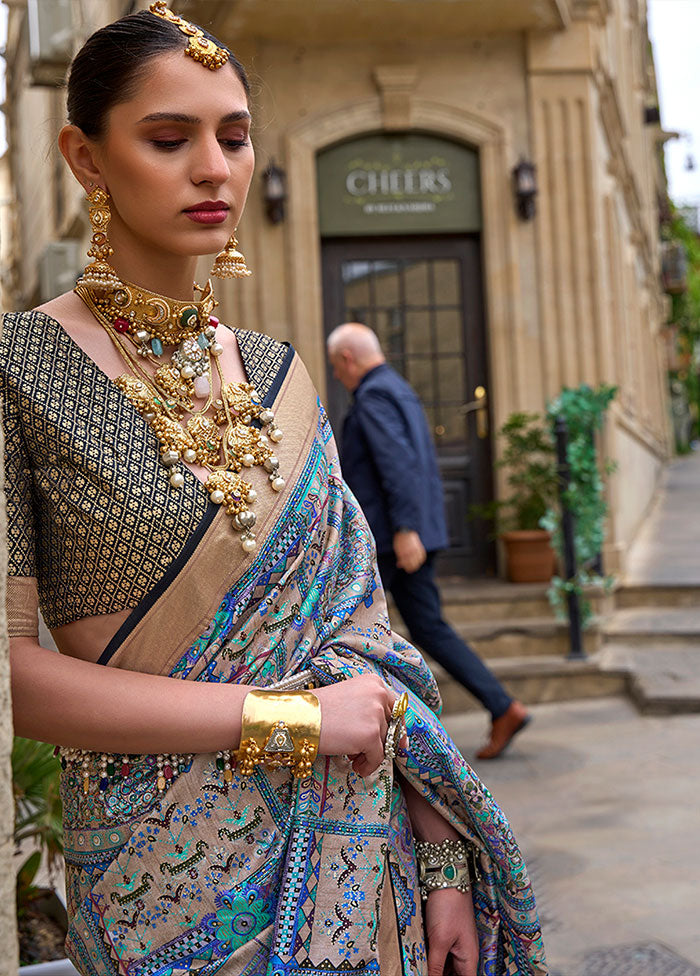 Sky Blue Spun Silk Saree With Blouse Piece