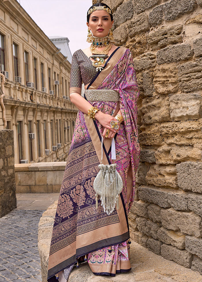 Purple Spun Silk Saree With Blouse Piece