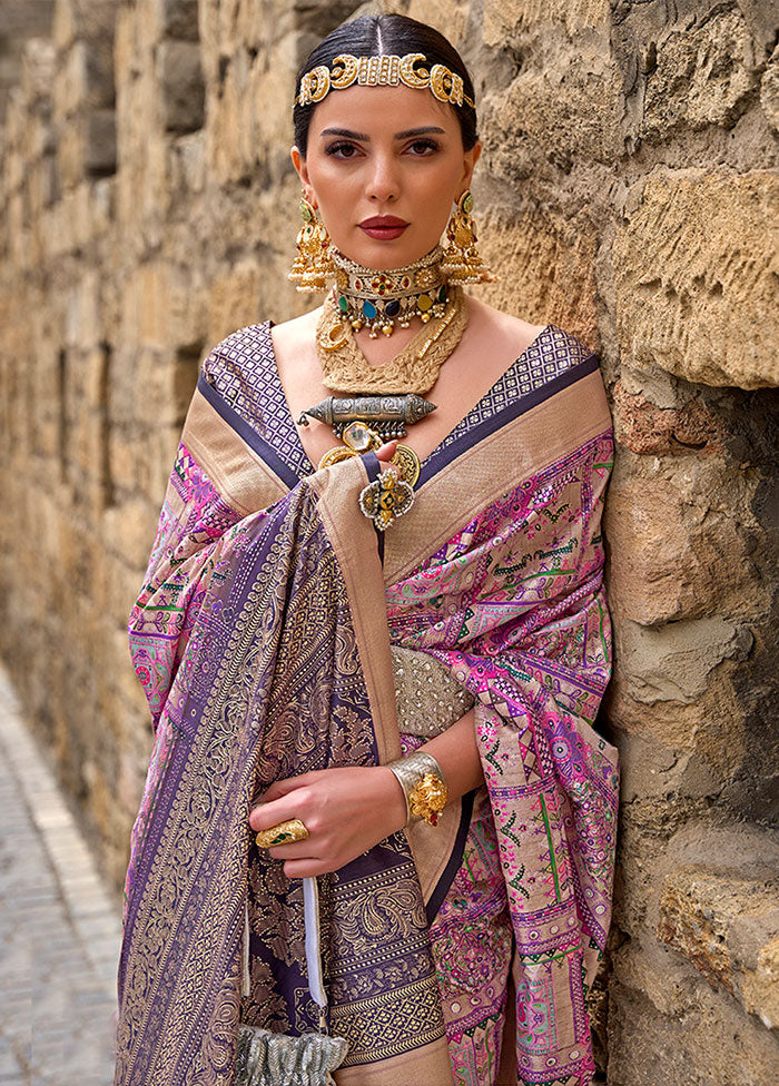 Purple Spun Silk Saree With Blouse Piece