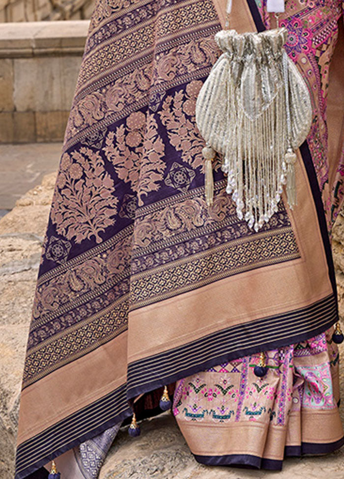 Purple Spun Silk Saree With Blouse Piece