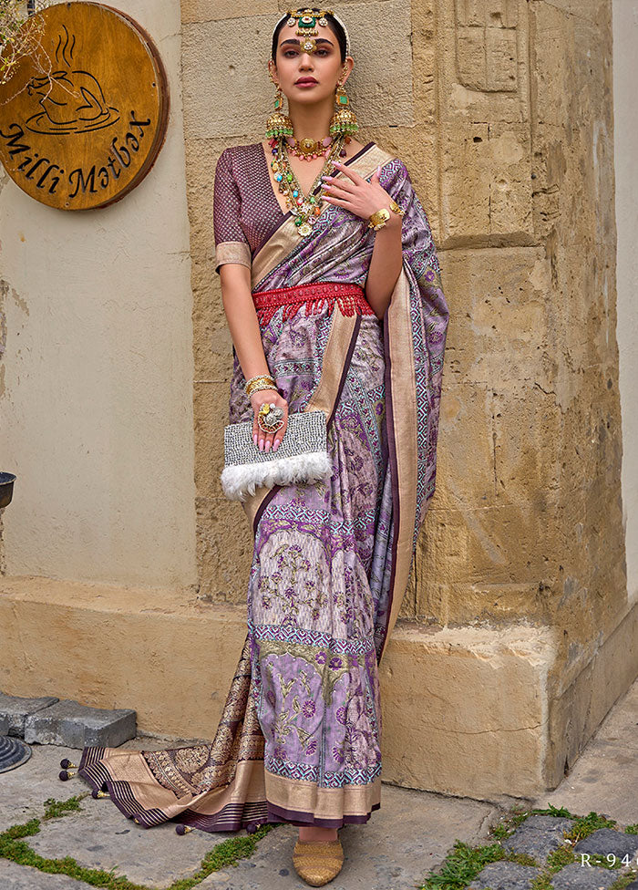 Lavender Spun Silk Saree With Blouse Piece