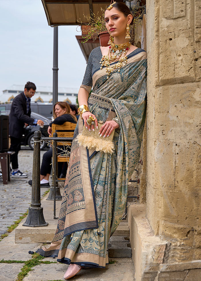 Grey Spun Silk Saree With Blouse Piece