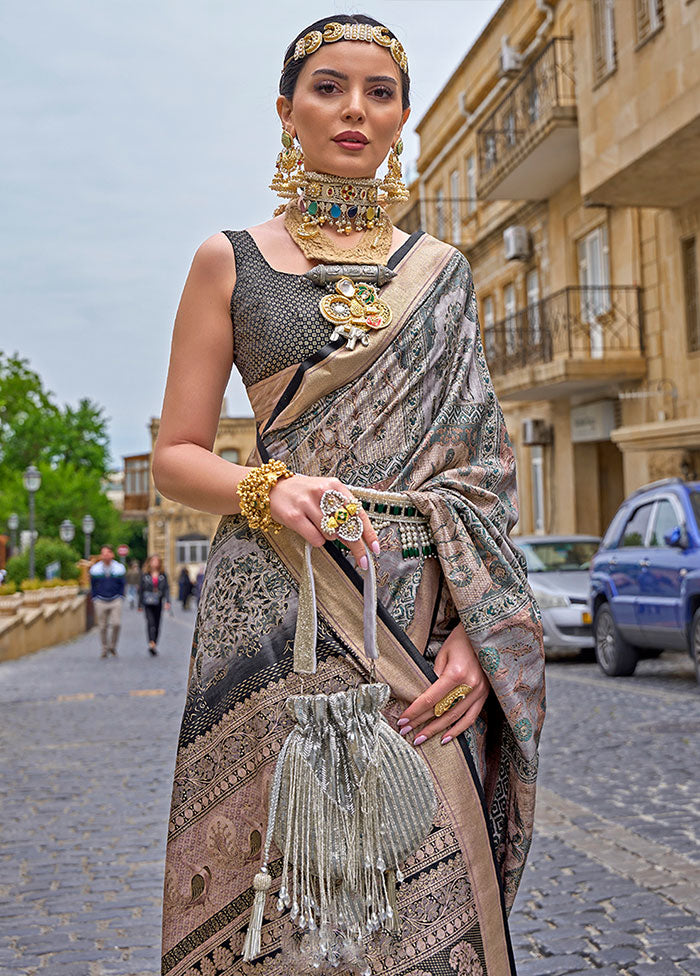 Grey Spun Silk Saree With Blouse Piece