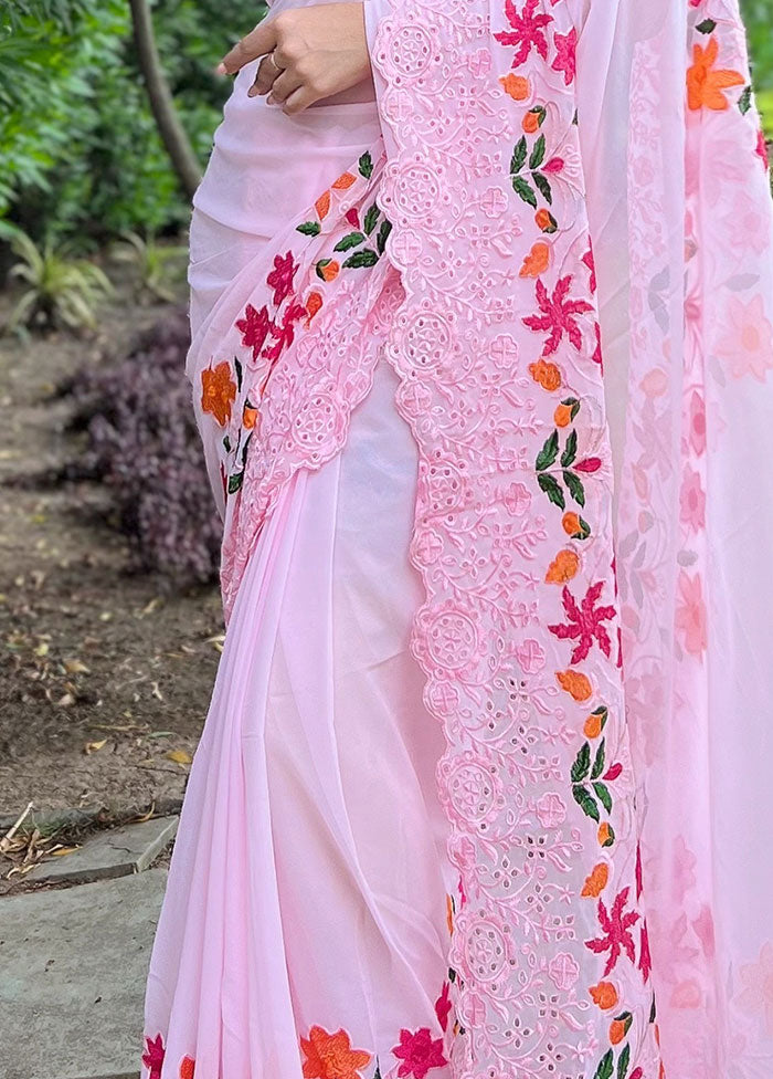 Pink Georgette Saree With Blouse Piece