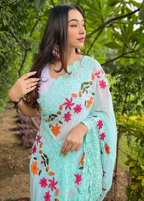 Sky Blue Georgette Saree With Blouse Piece