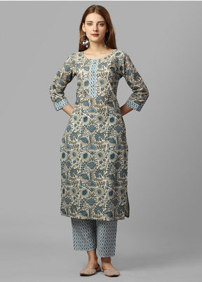 2 Pc Grey Readymade Cotton Kurti Set