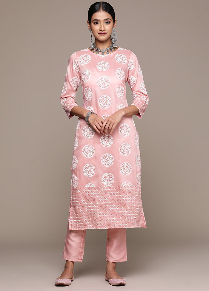 2 Pc Pink Readymade Silk Kurti Set