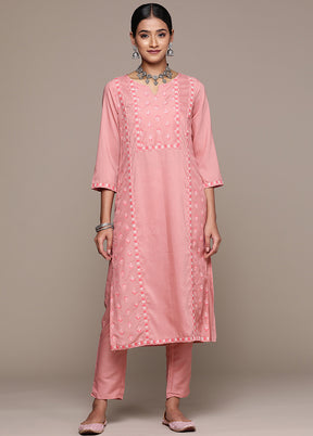 2 Pc Pink Readymade Silk Kurti Set