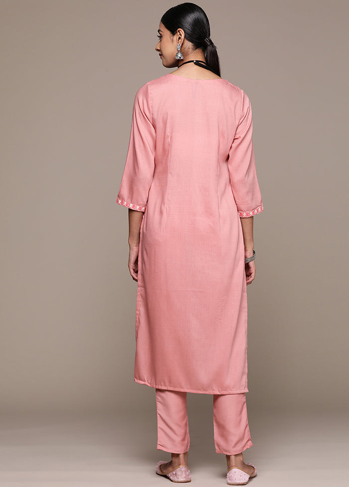 2 Pc Pink Readymade Silk Kurti Set