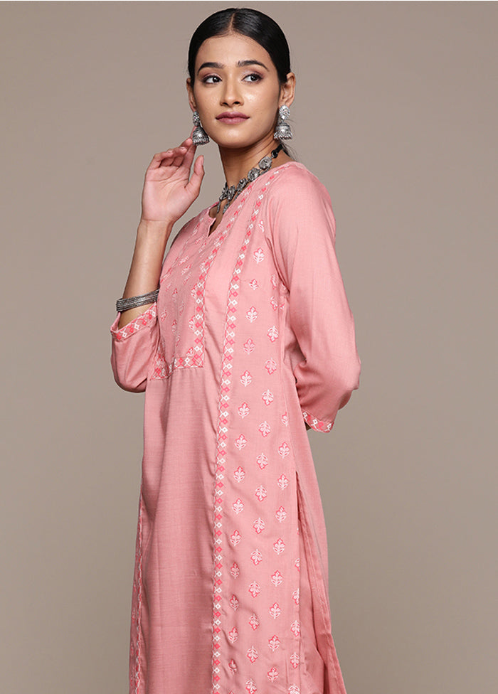 2 Pc Pink Readymade Silk Kurti Set