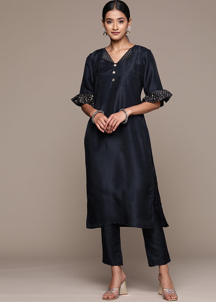 2 Pc Black Readymade Silk Kurti Set