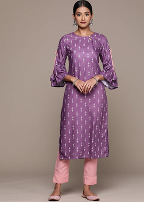 2 Pc Lavender Readymade Rayon Kurti Set