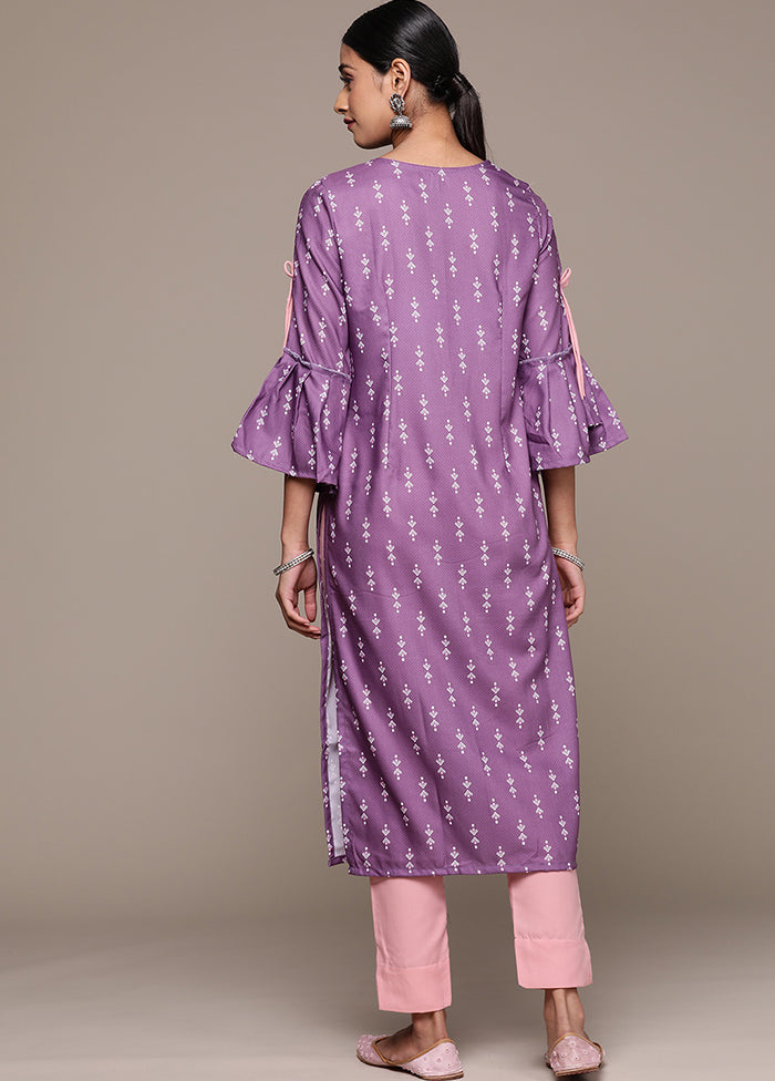 2 Pc Lavender Readymade Rayon Kurti Set