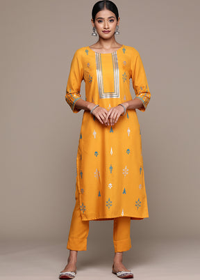 2 Pc Mustard Readymade Rayon Kurti Set