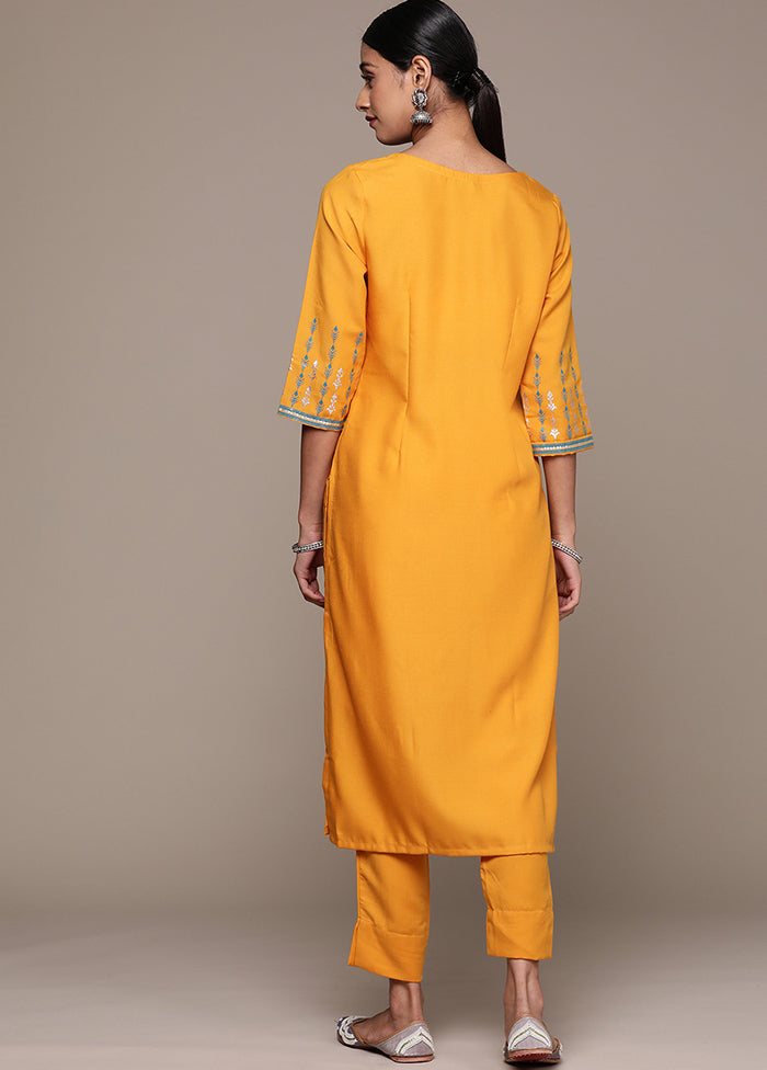 2 Pc Mustard Readymade Rayon Kurti Set