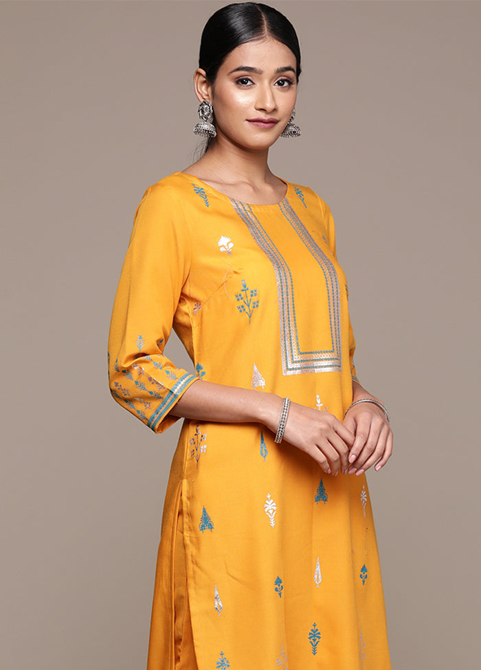 2 Pc Mustard Readymade Rayon Kurti Set