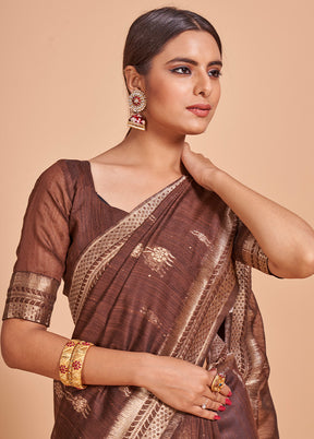 Coffee Cotton Saree With Blouse Piece