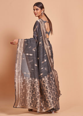 Grey Cotton Saree With Blouse Piece