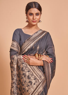 Grey Cotton Saree With Blouse Piece