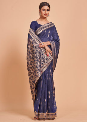 Blue Cotton Saree With Blouse Piece