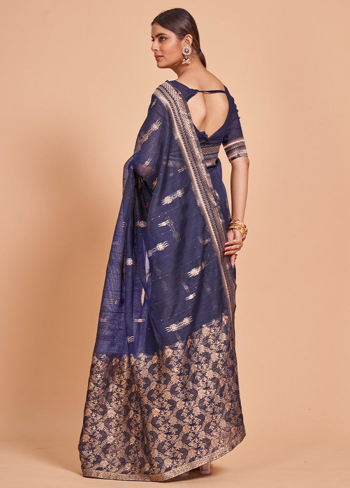 Blue Cotton Saree With Blouse Piece