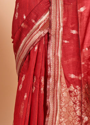 Red Cotton Saree With Blouse Piece