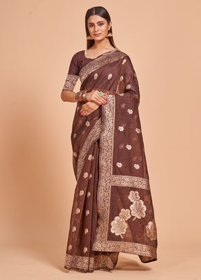 Coffee Cotton Saree With Blouse Piece