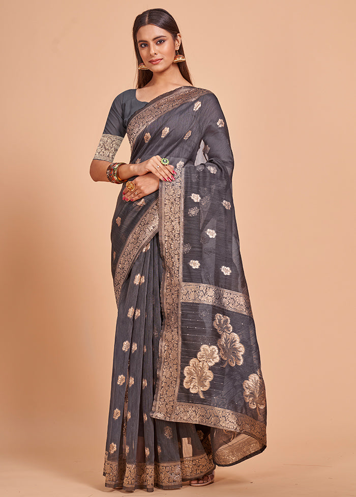 Grey Cotton Saree With Blouse Piece