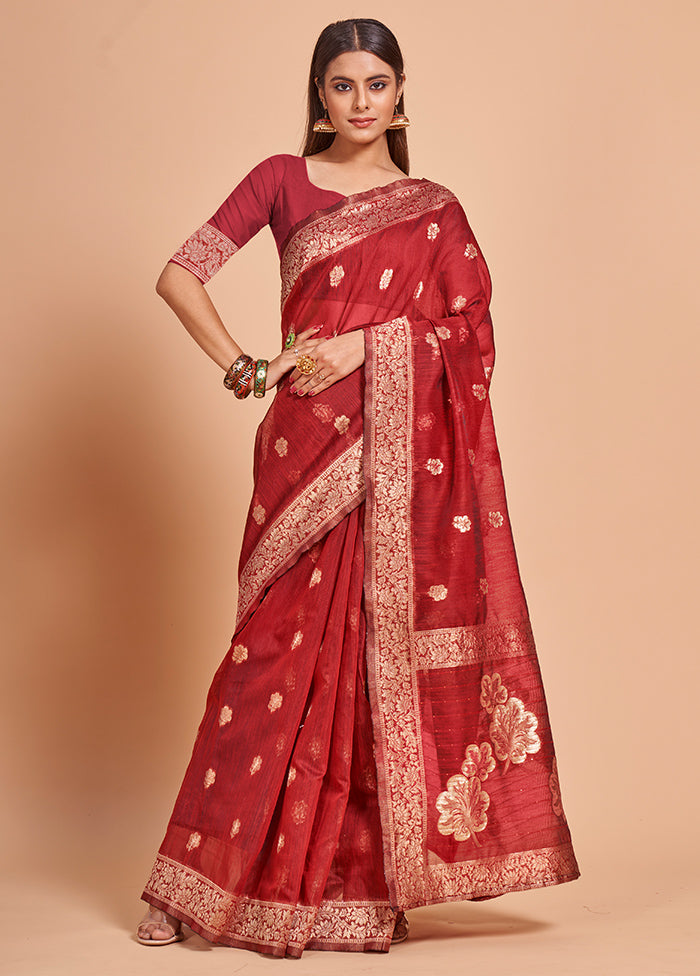 Red Cotton Saree With Blouse Piece