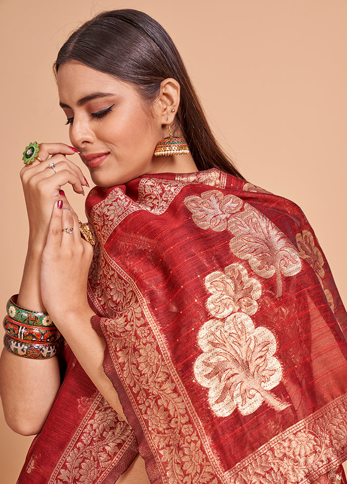 Red Cotton Saree With Blouse Piece