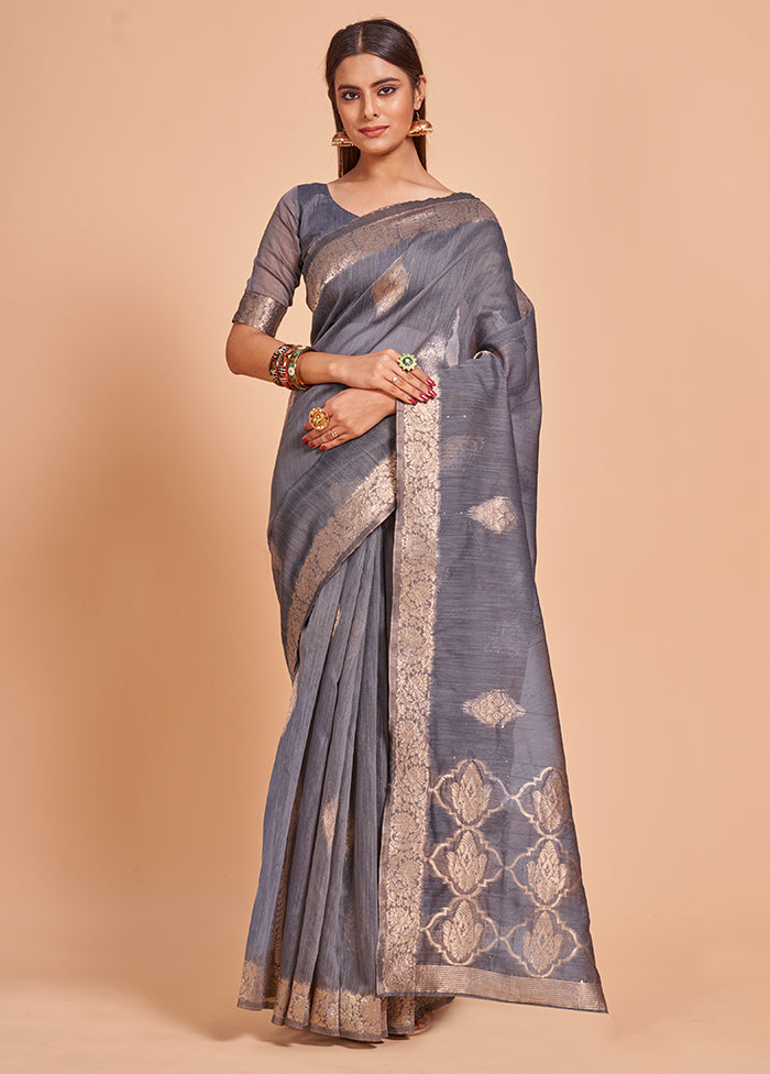 Grey Cotton Saree With Blouse Piece