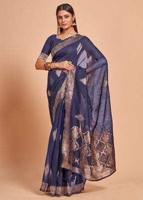 Blue Cotton Saree With Blouse Piece