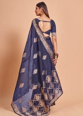 Blue Cotton Saree With Blouse Piece