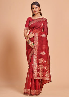 Red Cotton Saree With Blouse Piece