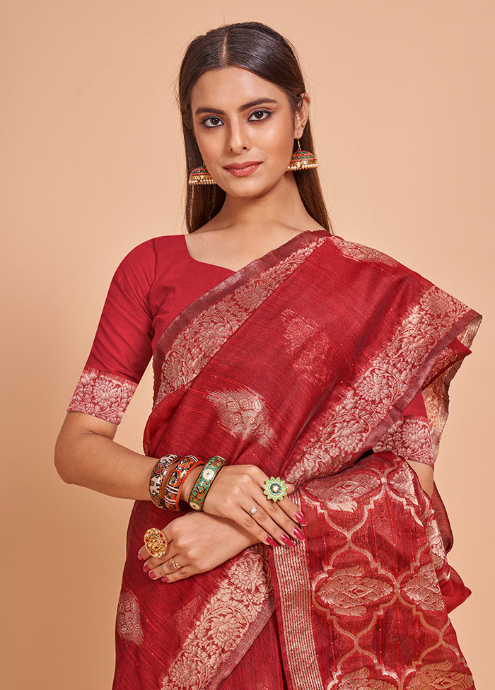 Red Cotton Saree With Blouse Piece