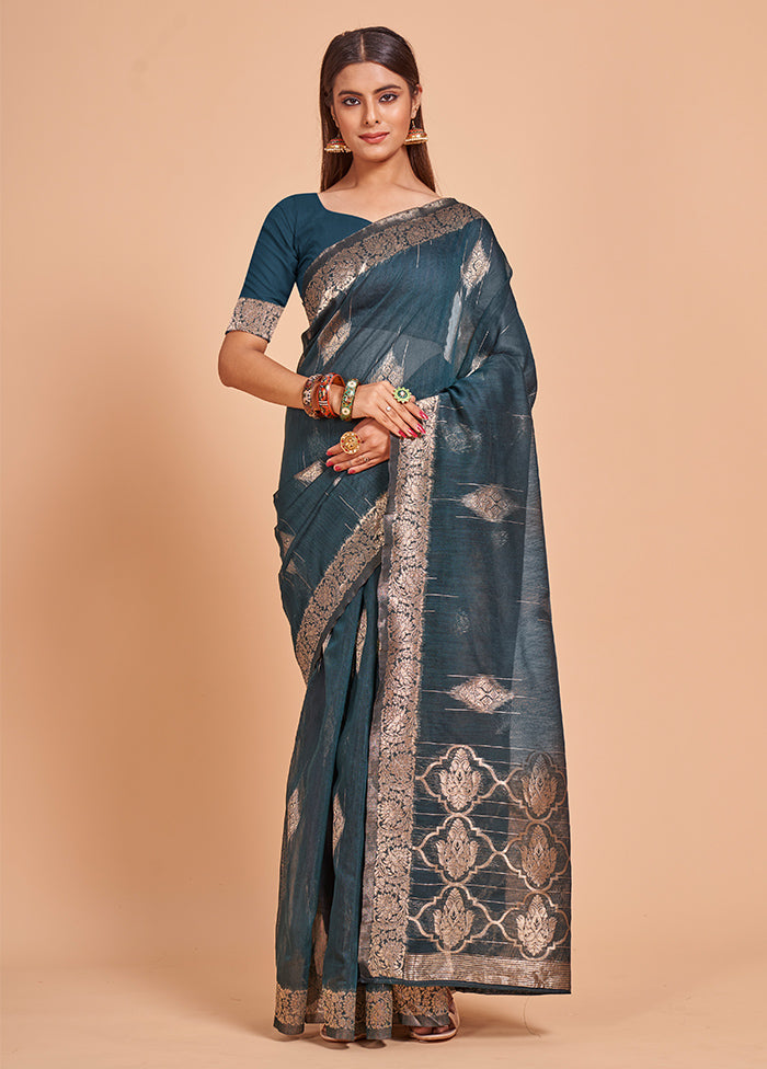 Rama Cotton Saree With Blouse Piece