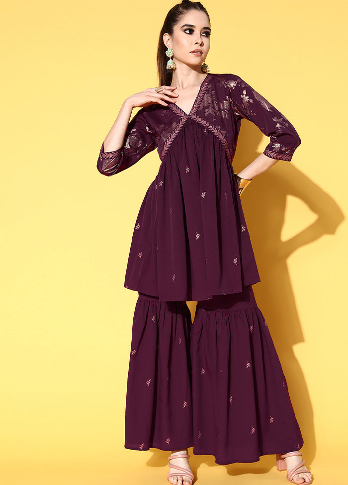 2 Pc Burgundy Readymade Silk Kurti Set